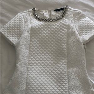 Zara white blouse with rhinestone collar
